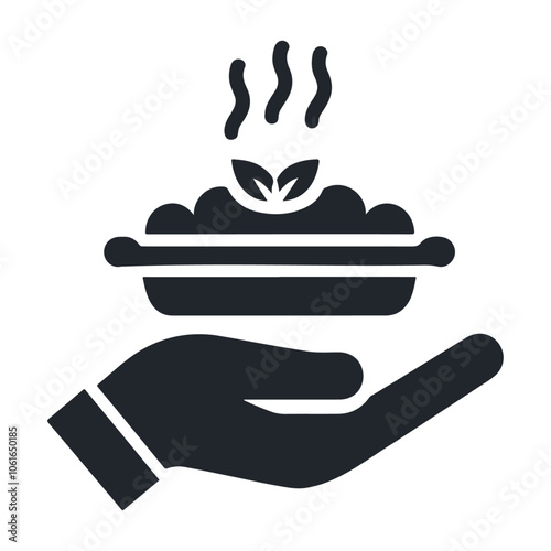 Food tray on hand black silhouette vector icon design