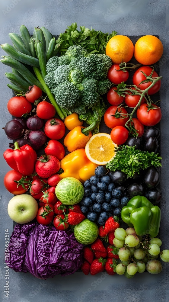 Vibrant assortment of fresh vegetables and fruits arranged beautifully. Vibrant assortment of fresh vegetables and fruits arranged beautifully.
