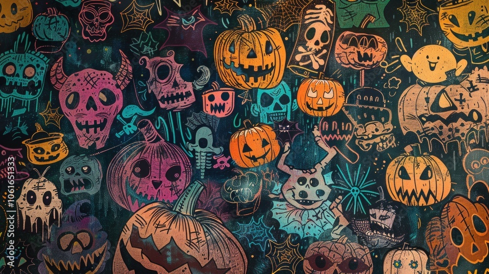 Wall covered with various Halloween decorations, great for parties or fall events Wall covered with various Halloween decorations, great for parties or fall events