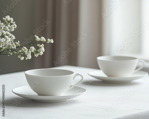 Wallpaper Mural simple beautiful table setting with white tablecloth and white dinnerware. Torontodigital.ca