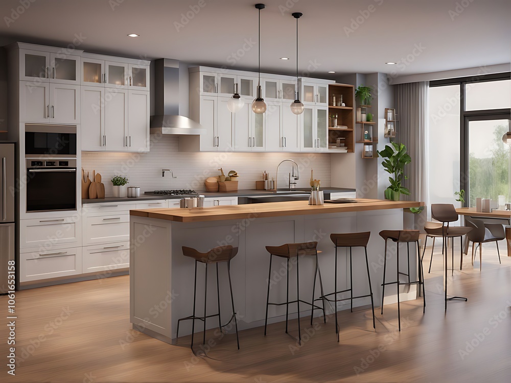 A Home kitchen interior for everyday work and a cooking cabinet in the wonderful image