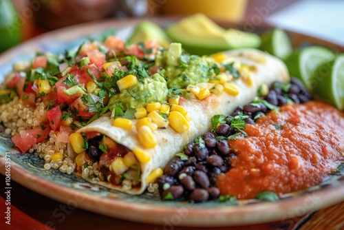 A plate of burritos served with a side of creamy guacamole for dipping photo