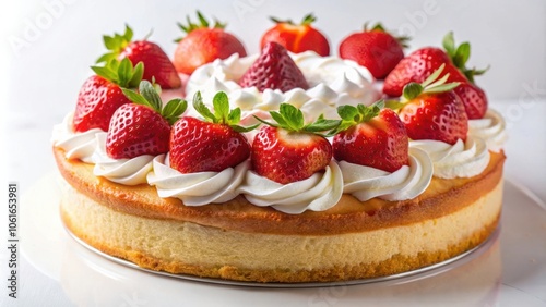 A light and fluffy cheesecake with fresh strawberries and whipped cream, perfect for a celebratory dessert