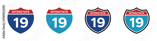 Interstate 19 highway vector signs. Interstate 19 icon