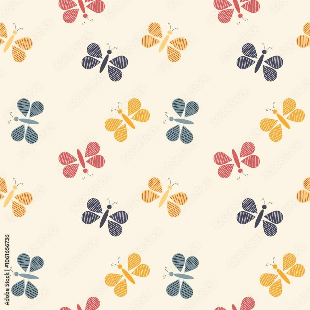 Fototapeta premium Butterfly colorful cartoon so cute. On yellow background. Pattern seamless vector illustration.
