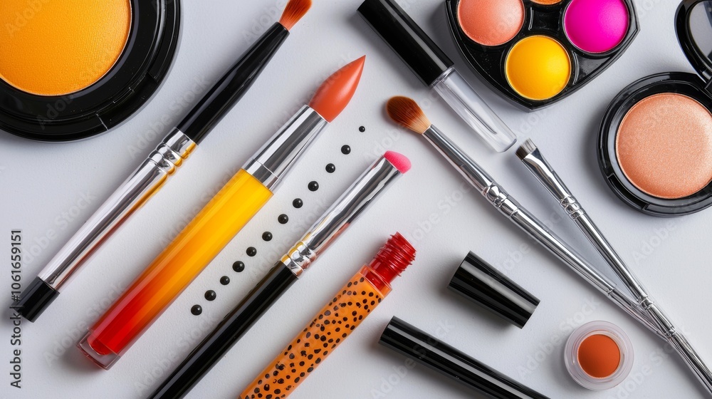 Vibrant Makeup Set with Brushes, Lipsticks, and Eye Shadows for Creative Cosmetic Artistry Vibrant Makeup Set with Brushes, Lipsticks, and Eye Shadows for Creative Cosmetic Artistry