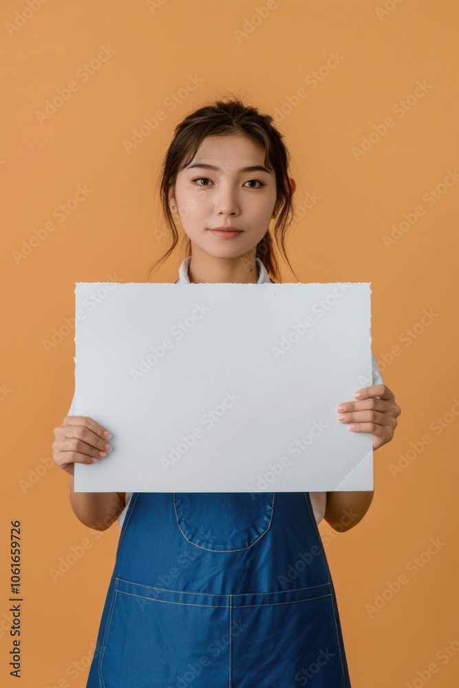 A woman holds a white sign in front of her face, hiding her identity A woman holds a white sign in front of her face, hiding her identity