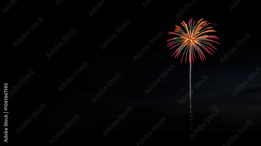 Vibrant fireworks display against dark night sky symbolizing new beginnings, dynamic burst of light captured with wide-angle lens, ample copy space for text or design elements. Vibrant fireworks display against dark night sky symbolizing new beginnings, dynamic burst of light captured with wide-angle lens, ample copy space for text or design elements.
