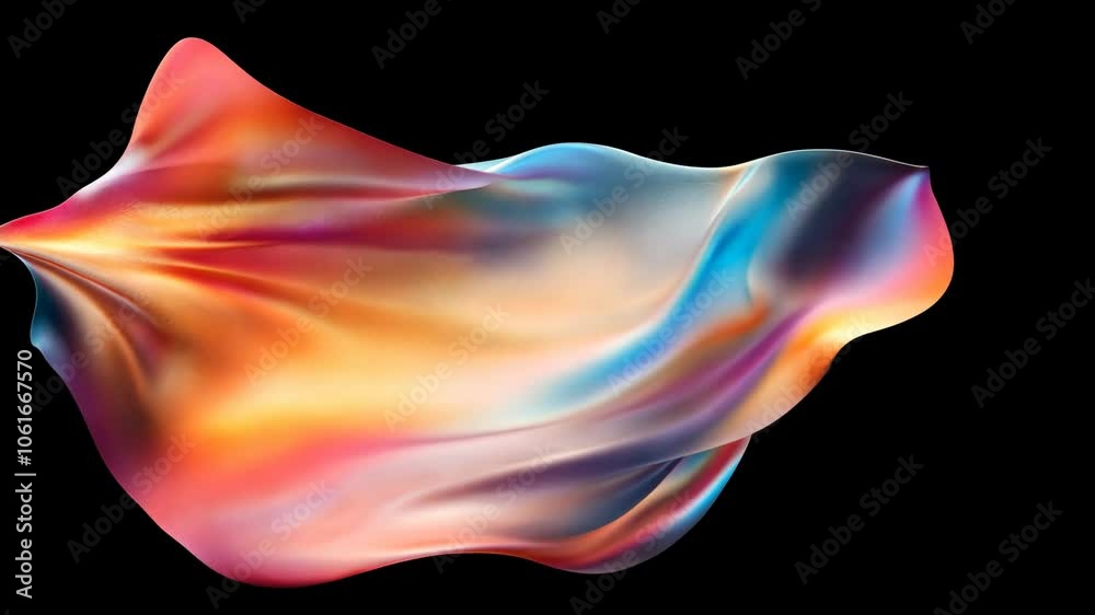 A vibrant, swirling fabric dances against a dark backdrop, its colors shifting and shimmering in the light