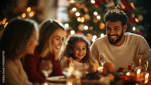 happy family on christmas dinner 