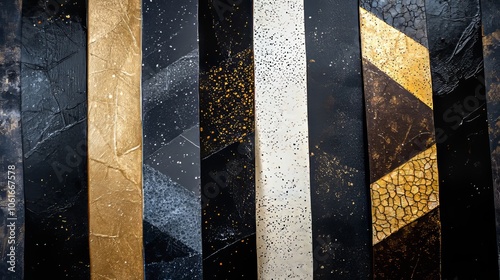 Abstract Geometric Patterns with Black and Gold Textures in Modern Design