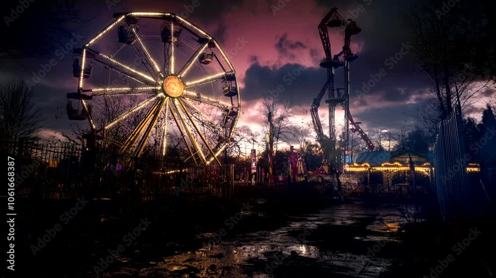 A spooky, abandoned carnival at midnight. seamless looping time-lapse virtual 4k video animation background A spooky, abandoned carnival at midnight. seamless looping time-lapse virtual 4k video animation background