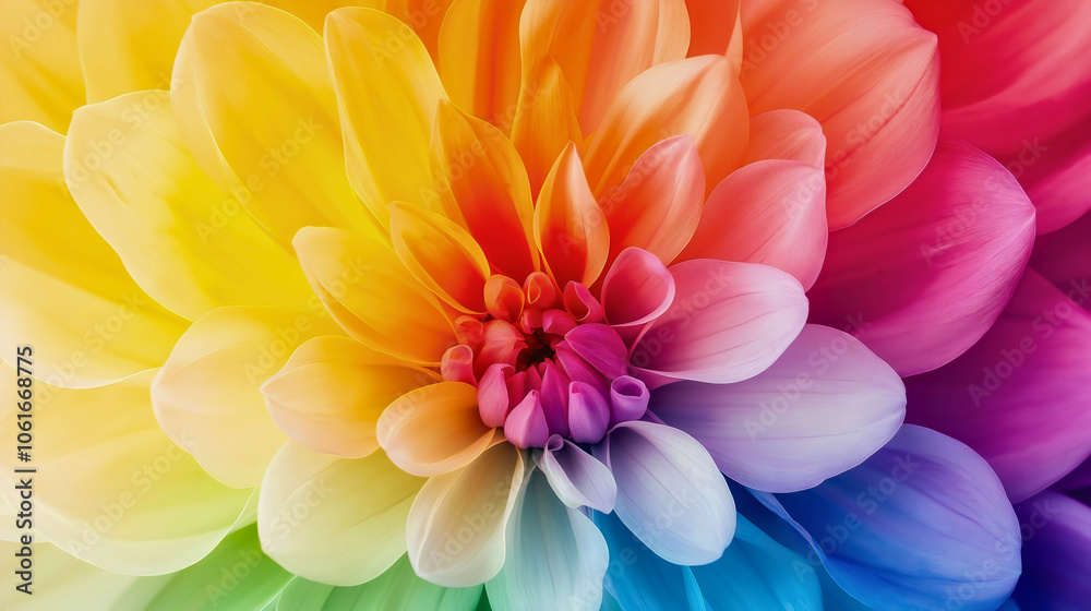 Obraz premium Vivid flower colorful spectrum, radiant rainbow wallpaper rgb tint, dazzling vibrant hue cmyk design, luminous bright prismatic, iridescent kaleidoscopic chromatic