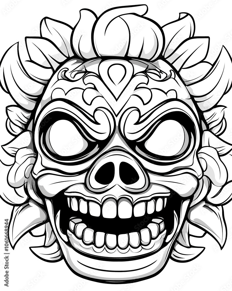 Fototapeta premium A skull with a flower on it. The skull has a smile on it
