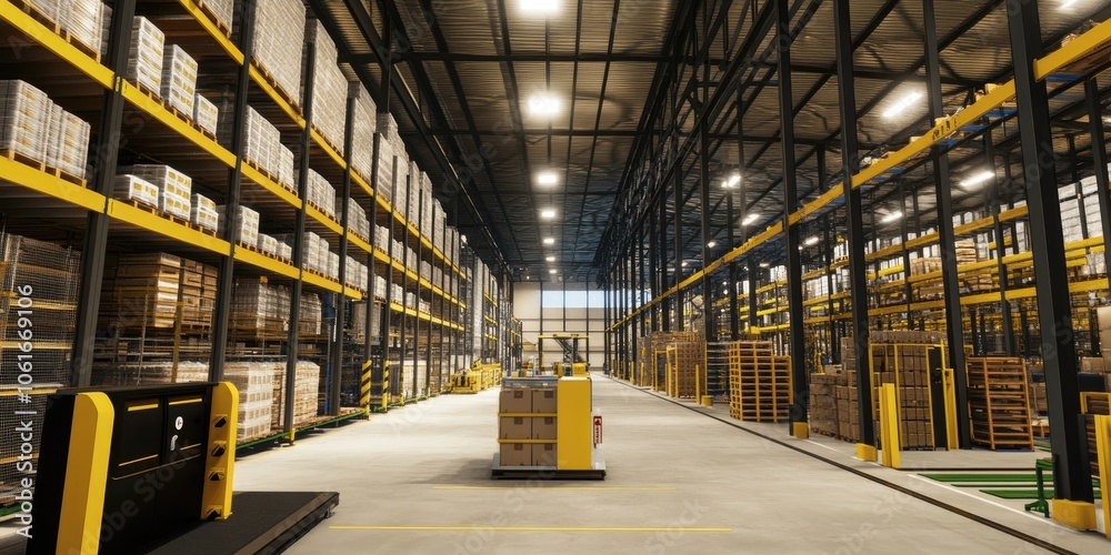 Eco-conscious warehouse featuring energy-efficient lighting, sustainable materials, and automated systems that promote eco-friendly operations. Eco-conscious warehouse featuring energy-efficient lighting, sustainable materials, and automated systems that promote eco-friendly operations.