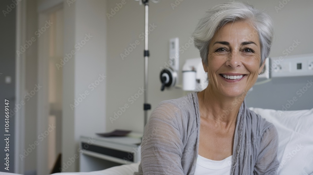 A smiling woman with short gray hair sits comfortably in a modern, cozy room, exuding warmth and serenity. A smiling woman with short gray hair sits comfortably in a modern, cozy room, exuding warmth and serenity.