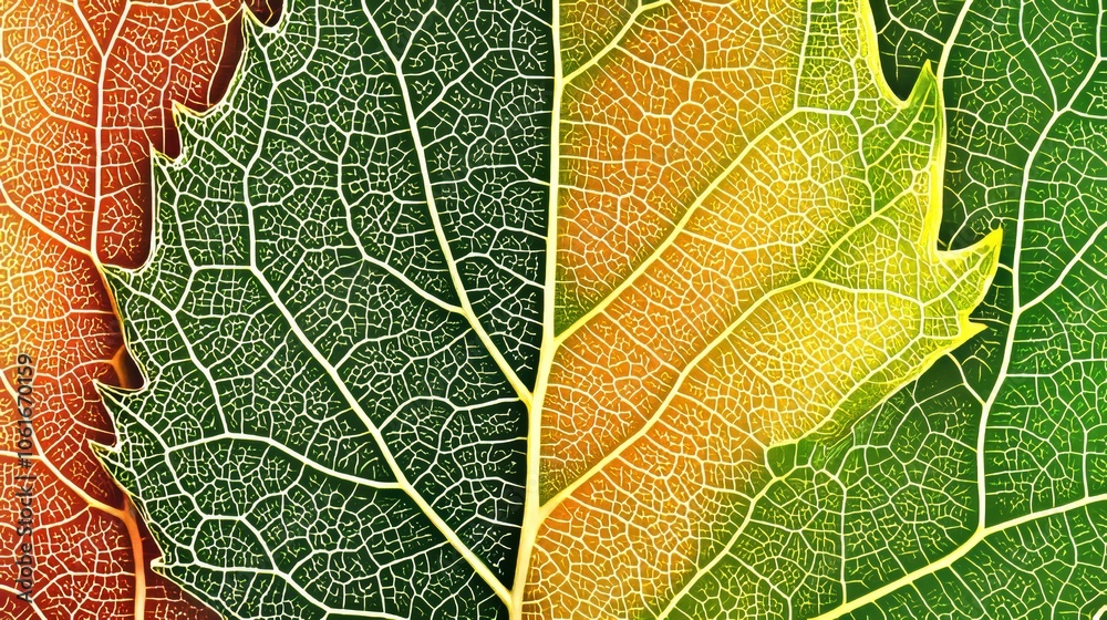 Obraz premium Close-Up of Colorful Autumn Leaves with Intricate Vein Patterns