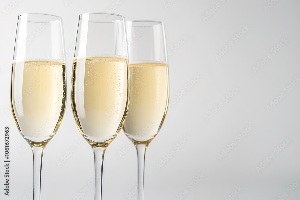 Three champagne glasses, celebration theme, bubbles. Three champagne glasses, celebration theme, bubbles.