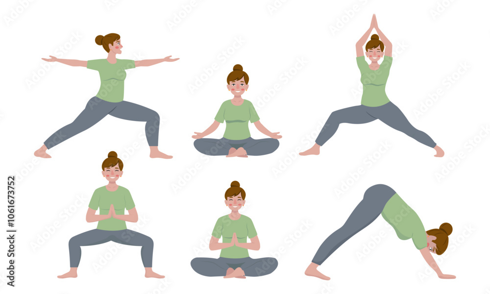 A woman does a yoga set. Active lifestyle, relaxation, health. Vector illustration on a white background.