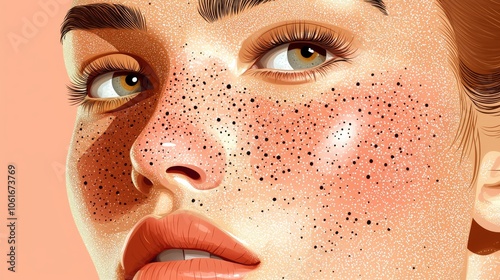 Artistic Illustration of Woman with Freckles and Perfectly Groomed Eyebrows