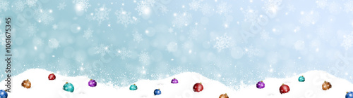 holiday christmas balls on the snow banner