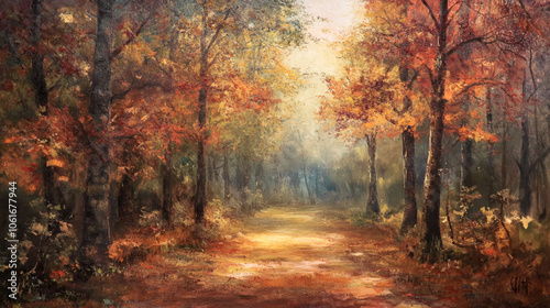 An autumn forest with colorful leaves.