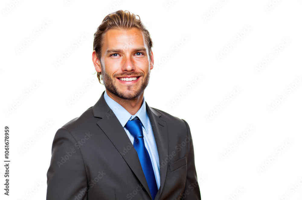 Portrait of smiling businessman wearing suit and tie on white background Portrait of smiling businessman wearing suit and tie on white background