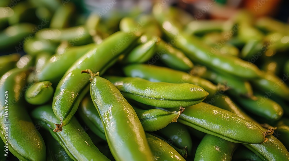 Fresh Green Beans in Detailed Close-Up View Fresh Green Beans in Detailed Close-Up View