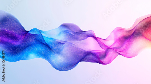 Abstract background with translucent blue, purple, and pink wave lines on light gradient background. Flowing movement effect with soft, airy texture for modern digital art concept