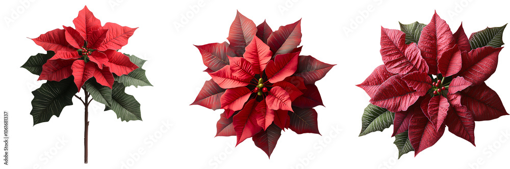 Poinsettia set PNG. Poinsettia plant top view PNG Classic Christmas plant with bright red petals and green leaves, showcasing detailed natural texture. Poinsettia plant flat lay isolated Poinsettia set PNG. Poinsettia plant top view PNG Classic Christmas plant with bright red petals and green leaves, showcasing detailed natural texture. Poinsettia plant flat lay isolated