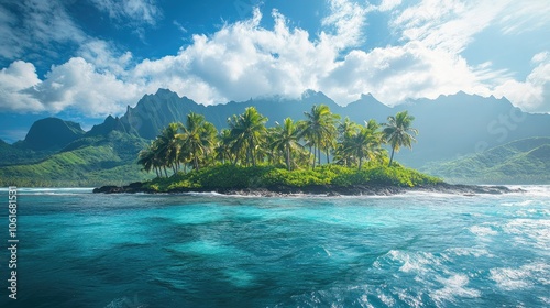 Tranquil Tropical Island Escape Surrounded by Crystal-Clear Waters and Towering Palm Trees in Remote Paradise