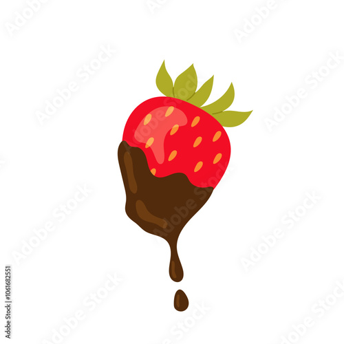 Ripe red chocolate covered strawberries. Ripe berries. Dessert. Flat vector illustration on white background.
