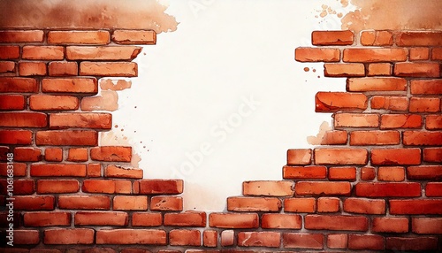 watercolor of bricks with empty copy space in the middle