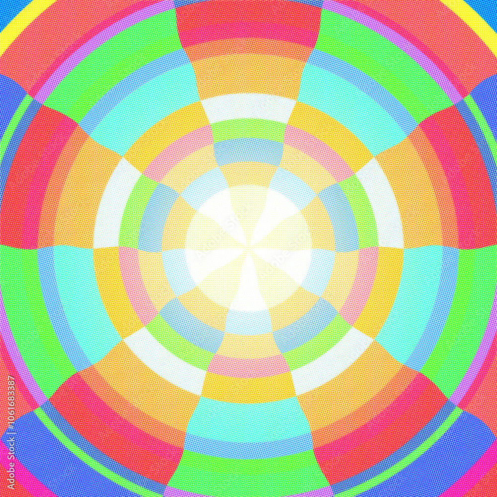 Bright Colorful  abstract concentric circle background.  playful bullseye pattern . retro halftone color style.