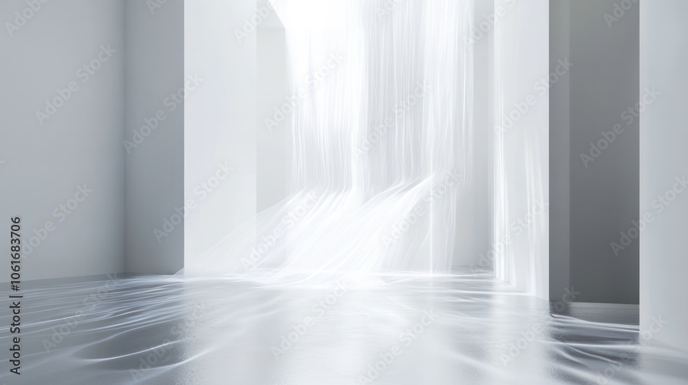 Obraz premium A beautiful blend of nature and science, with a waterfall made of shimmering particles of light that warp and bend