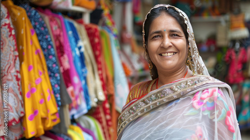 indian female clothing store owner smiles