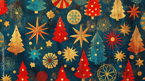 Vintage Christmas Pattern with Festive Icons (christmas-tree)