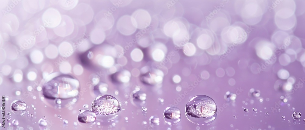 Serene purple water droplets on smooth surface with elegant bokeh wallpaper, banner Serene purple water droplets on smooth surface with elegant bokeh wallpaper, banner