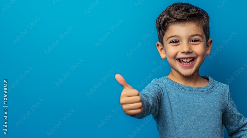 A young boy is smiling widely and giving a thumbs up sign with his hand A young boy is smiling widely and giving a thumbs up sign with his hand