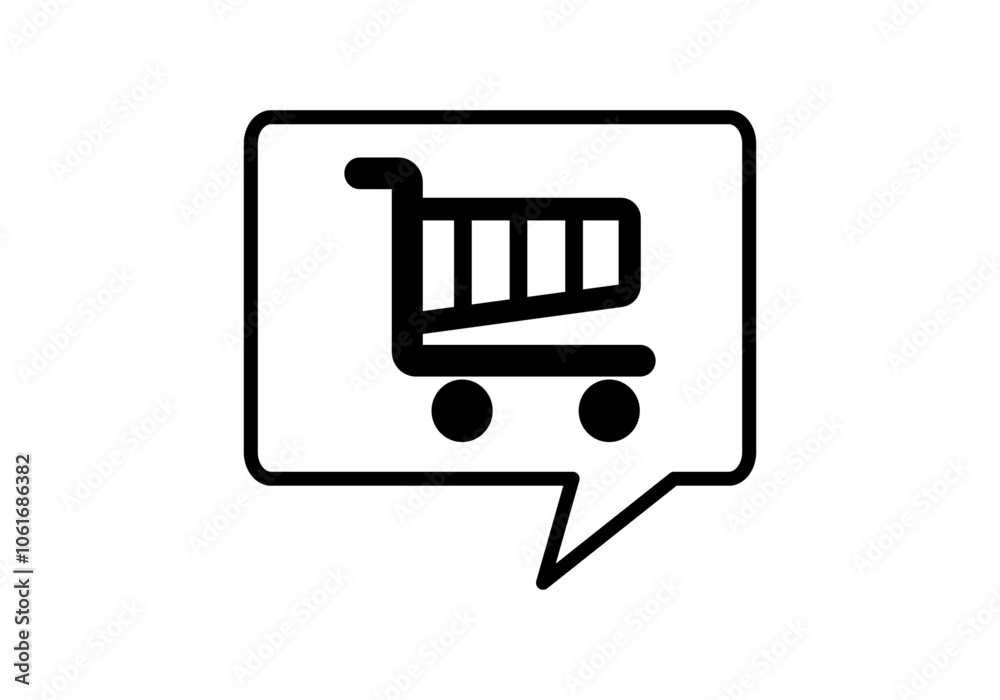 Icono negro de bocadillo de hablar con carrito de la compra