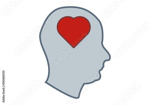 Cabeza con corazón rojo por la salud mental