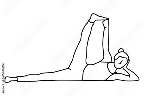Icono negro de persona en postura de yoga tumbada con la mano sujetando la pierna levantada