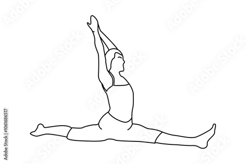 Icono negro de postura de yoga de mujer con las manos alzadas y piernas abiertas