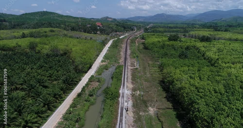 Aerial road through tropical rinforest green tree transport background Aerial road through tropical rinforest green tree transport background