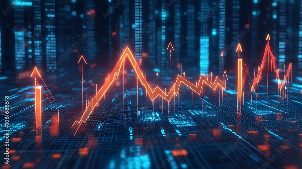 Abstract background with glowing arrows and graph line, Growing business up arrows Abstract background with glowing arrows and graph line, Growing business up arrows