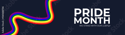 Celebrating pride month - long rainbow pride flag roll made to heart shape on black background. Lesbian Gay Bisexual Transgender. Celebrated annual. LGBT flag. Vector illustration