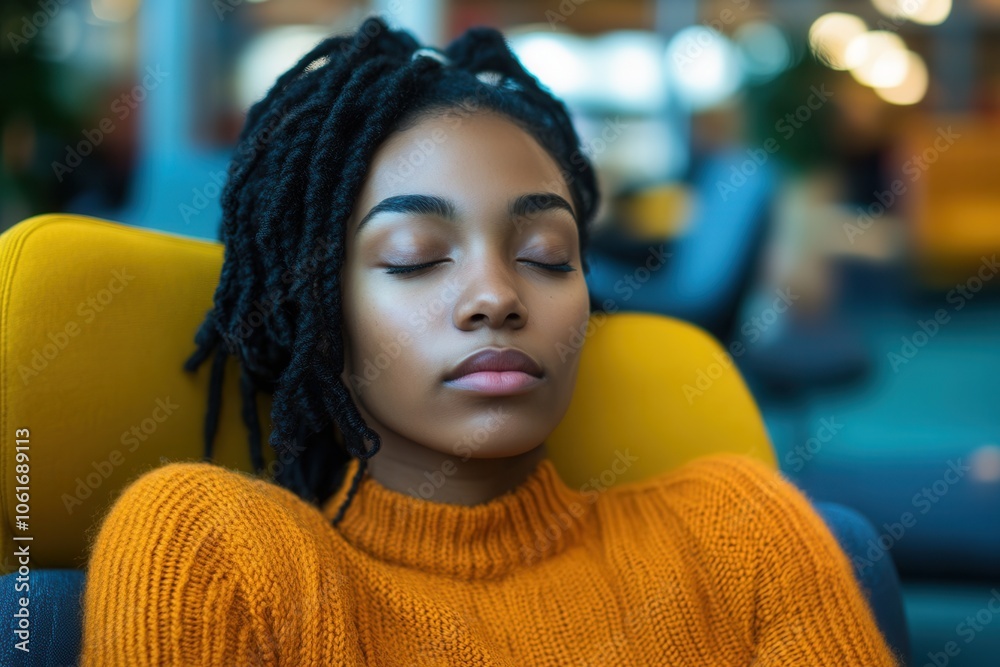 Relaxed Employee in Modern Office Lounge Setting