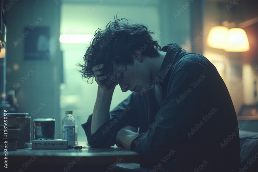 Young Man Sitting Alone in Contemplative Room Young Man Sitting Alone in Contemplative Room