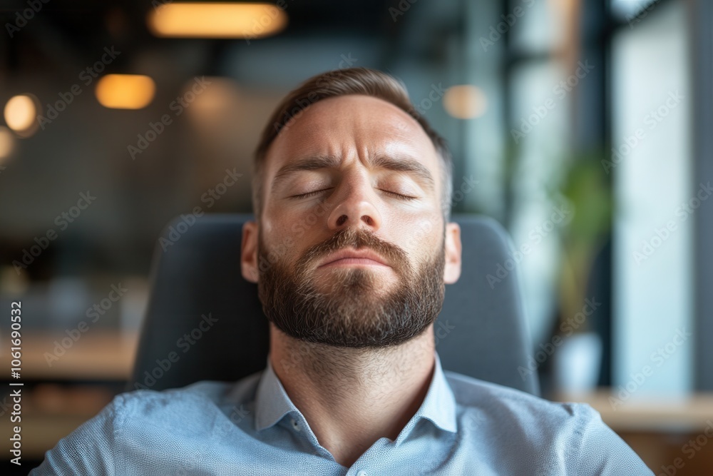 Young Professional Relaxing in Modern Office Setting Young Professional Relaxing in Modern Office Setting
