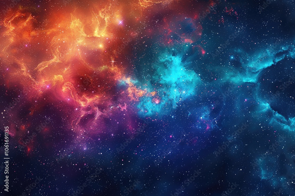 Cosmic Nebula with Red, Blue, and Orange Glowing Gas Clouds Cosmic Nebula with Red, Blue, and Orange Glowing Gas Clouds